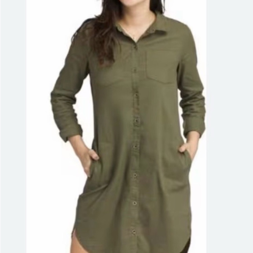 Prana Green Button Up Shirt Dress